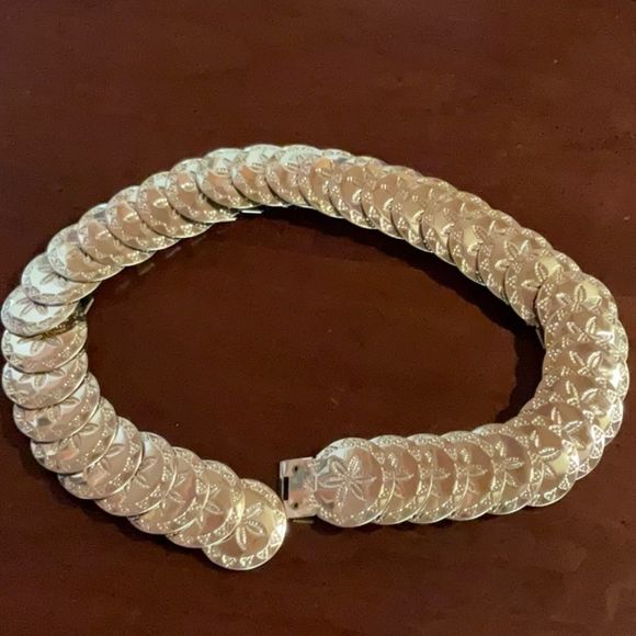 Vintage Gold Metal Disk Bohemian Stretch Belt Size S - L Floral Statemen… - Picture 5 of 8